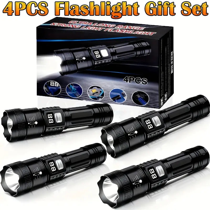 pcs Rechargeable High-Power LED Flashlights with Zoomable Spotlight, USB Cable, Emergency