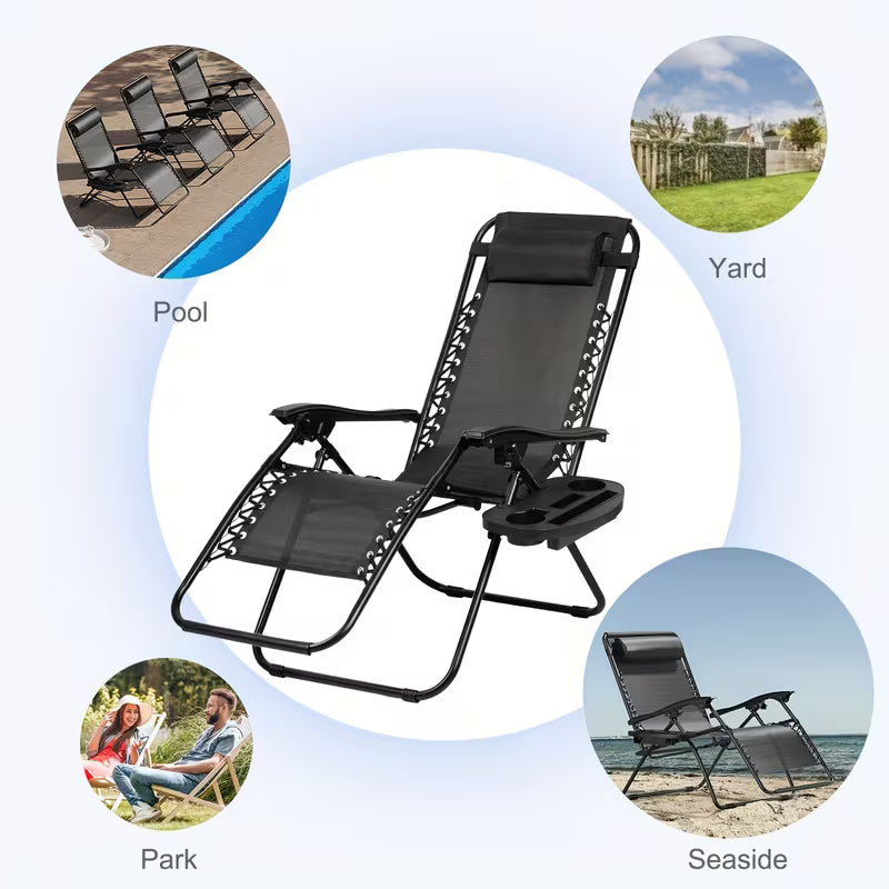 Set Of 2 Adjustable Zero Gravity Recliner Chairs with Cup Holder