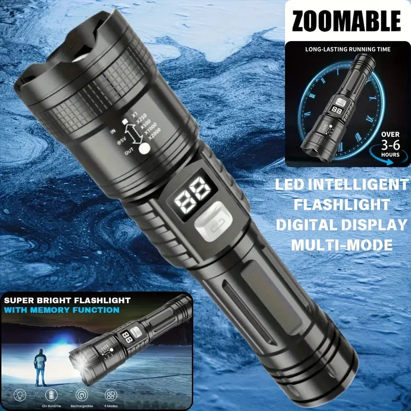 pcs Rechargeable High-Power LED Flashlights with Zoomable Spotlight, USB Cable, Emergency