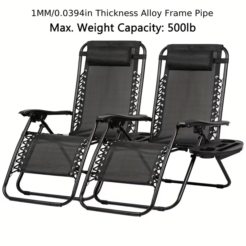 Set Of 2 Adjustable Zero Gravity Recliner Chairs with Cup Holder