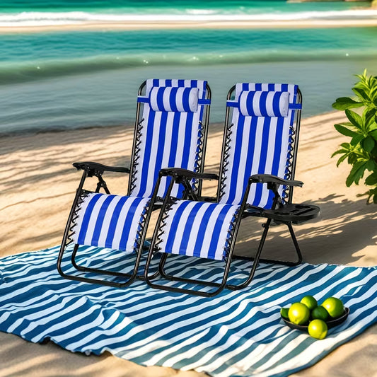 Set Of 2 Adjustable Zero Gravity Recliner Chairs with Cup Holder