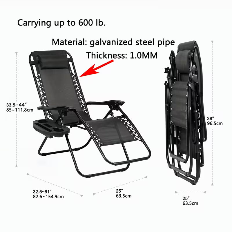 Set Of 2 Adjustable Zero Gravity Recliner Chairs with Cup Holder