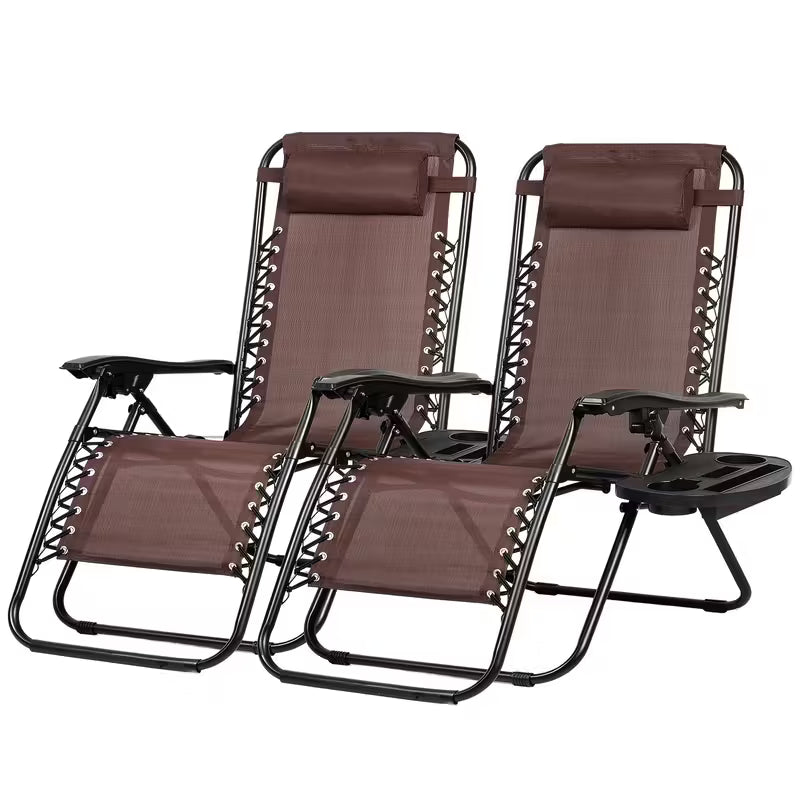 2 Chairs, Zero Gravity Recliners With Cup Holder, For Patio, Lawn, Garden, And Beach