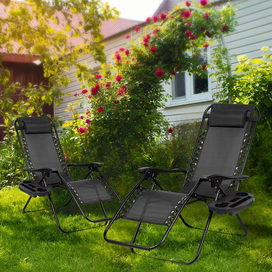 Set Of 2 Adjustable Zero Gravity Recliner Chairs with Cup Holder